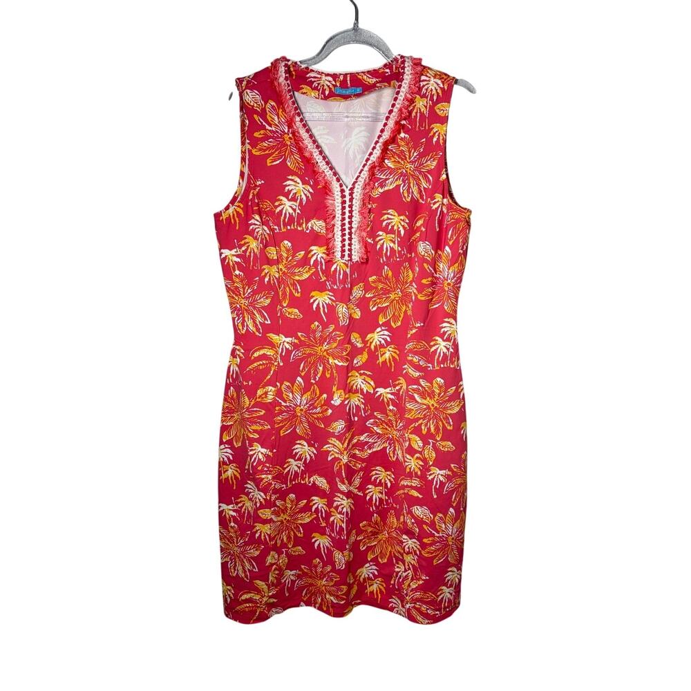 J. McLaughlin Women's Brent Kona Palm Tree Print Dress Catalina Knit Stretch